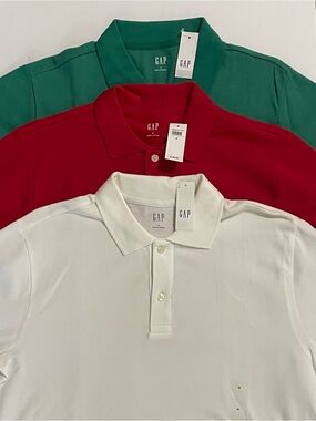 GAP NWT Polo Shirt Bundle 3-Pack Red Green White Classic Fit Men’s Shirts NWT